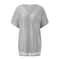 thumbnail image 6 of Hauaitttt Women Plus Size Sparkly Sequin Blingbling V Neck Short Sleeve Loose Top Tee Shirt Was Out Long Sleeve Shirt for Women Casual Summer Long Sleeved Shirts Womens Ladies Athletic Wear Shirt for, 6 of 6