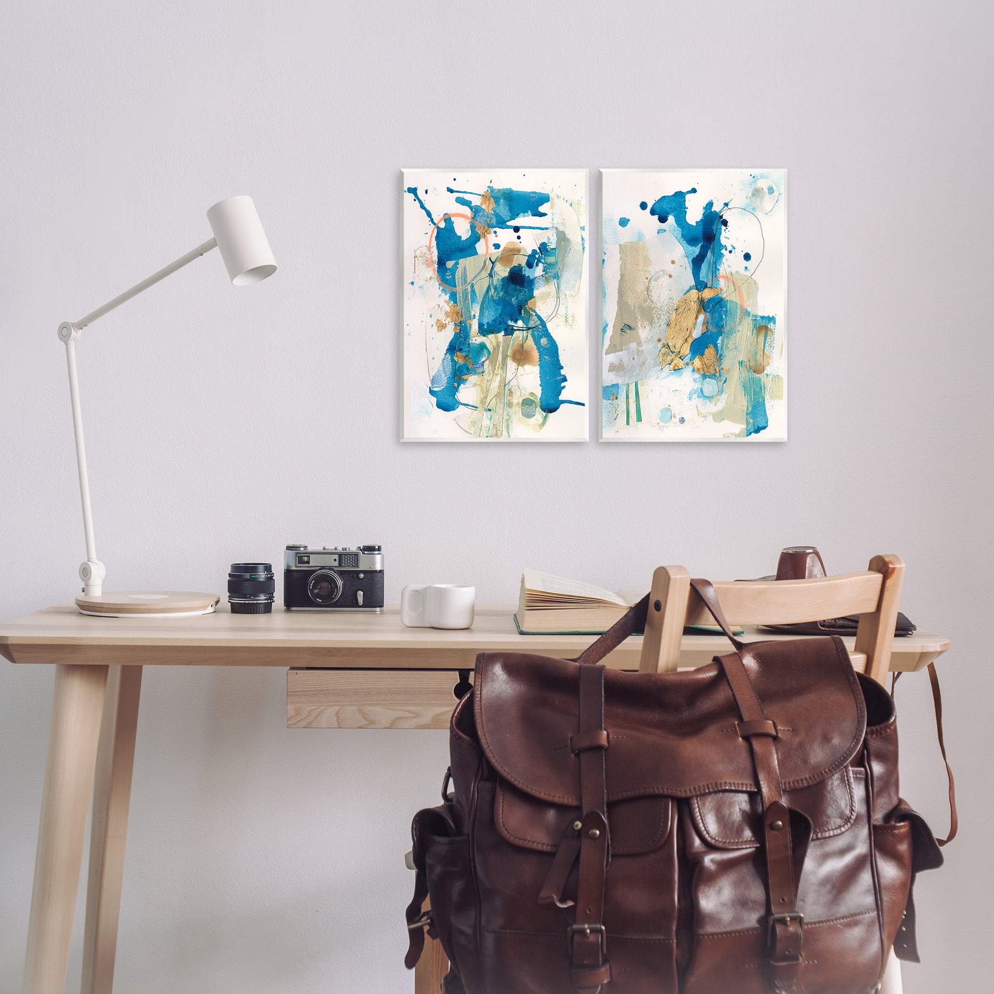 Stupell Industries Abstract Blue Gold Splash Abstract Painting Unframed Art Print Wall Art, 11 x 14, Set of 2