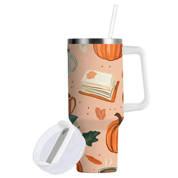 Yayeee 40oz Double-Wall Insulated Stainless Steel Tumbler with Handle Bottle, Pink Fall Coffee