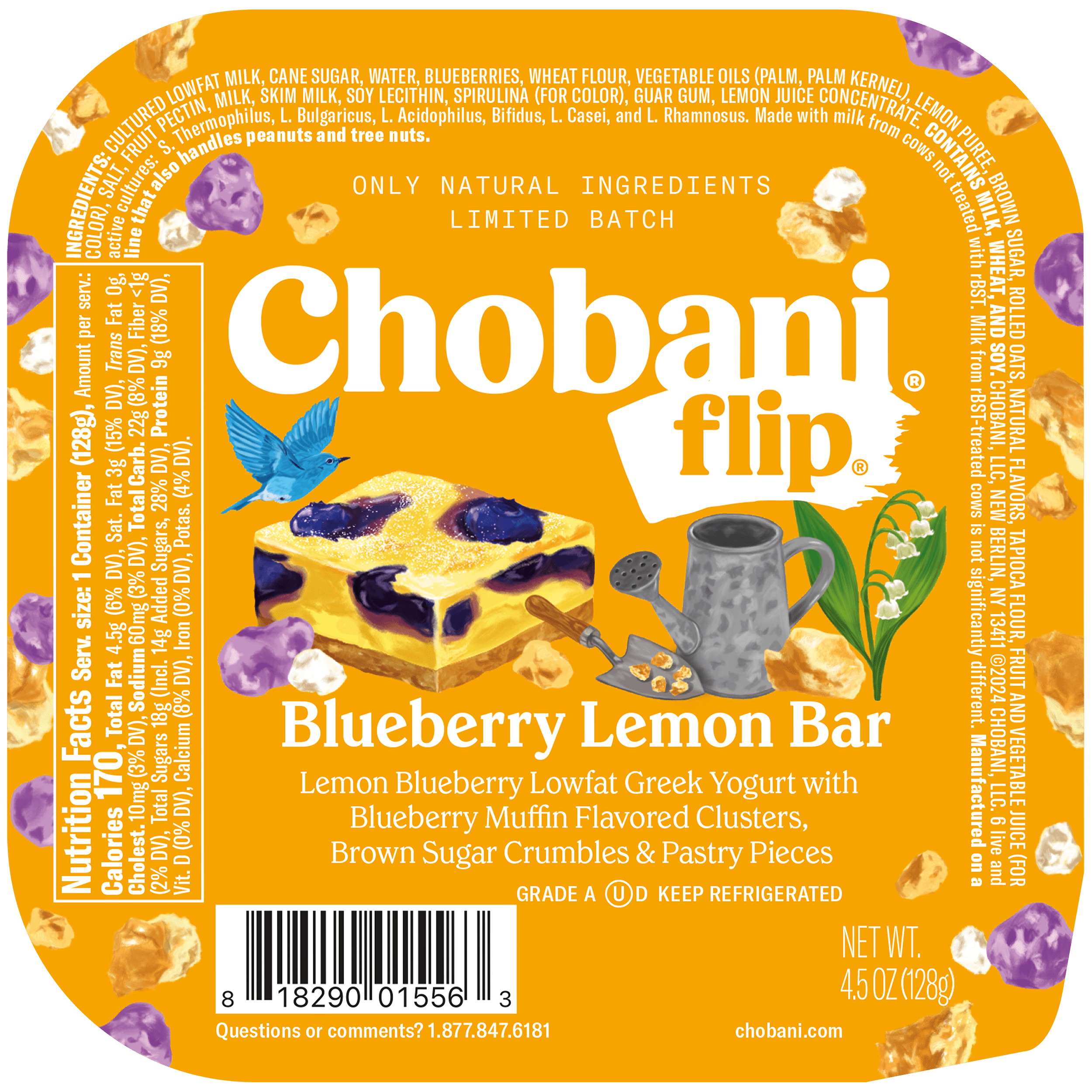Chobani Flip Low-Fat Greek Yogurt Limited Batch Blueberry Lemon Bar 4.5oz