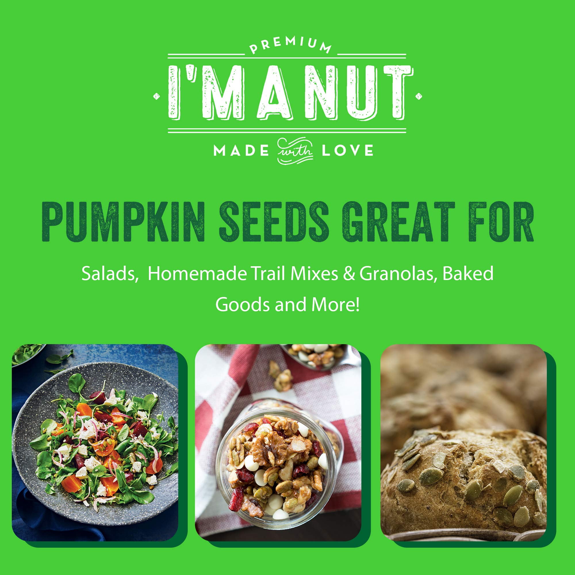 I'M A NUT Dry Roasted Pumpkin Seeds with Sea Salt-No oil No PPO Non GMO Vegan Kosher-48 oz