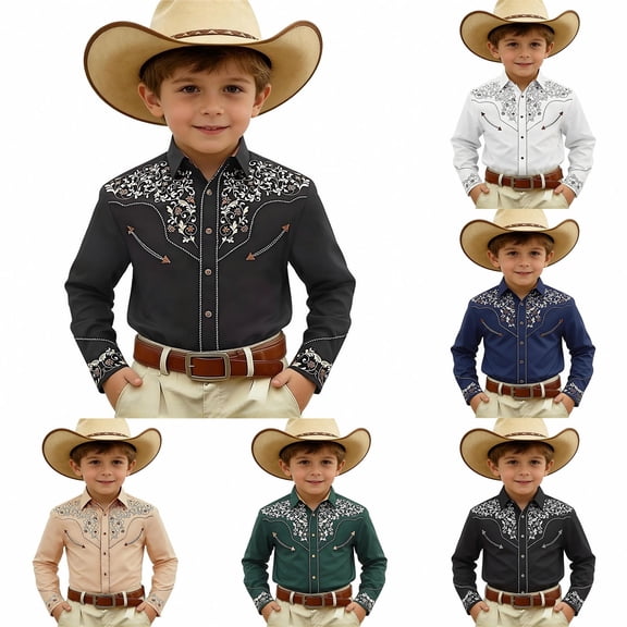 CAIXIA Western Boys Denim Button Down Shirt girls western shirt Long Sleeve Pearl Snap with Two Flap Pockets