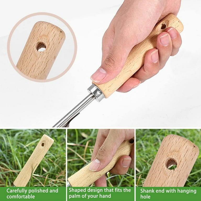 Hand Weeder Tool, 1pc Stainless Garden Manual Weeder Weed Puller with Smooth Wood Handle for Yard Lawn and Farm Hand Weeding Tools, Easy Weed Removal