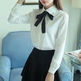 thumbnail image 2 of Women Button Down Blouses Peter Pan Collar Bow-tie Accordion Pleats Shirts Semi Formal White Shirts Office Lady Work Top, Long Sleeve S, 2 of 9