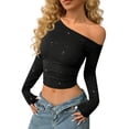 thumbnail image 2 of Lixiuxyad Sparkly For Sleeve Off Shoulder Top Sequin Concert Outfits Tshirts for Women,Black L, 2 of 7