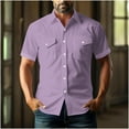 thumbnail image 5 of nerohusy Mens Linen Button Up Shirt Cowboy Work Shirts Pearl Snap Cotton Western T-Shirt Summer Lightweight Casual Blouse with Pockets Purple,XXXXXL, 5 of 6