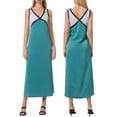 thumbnail image 2 of Yunliwuli Women Long Dress, Sleeveless V-neck Contrast Color Swing Dress Summer Cocktail Dress, 2 of 9