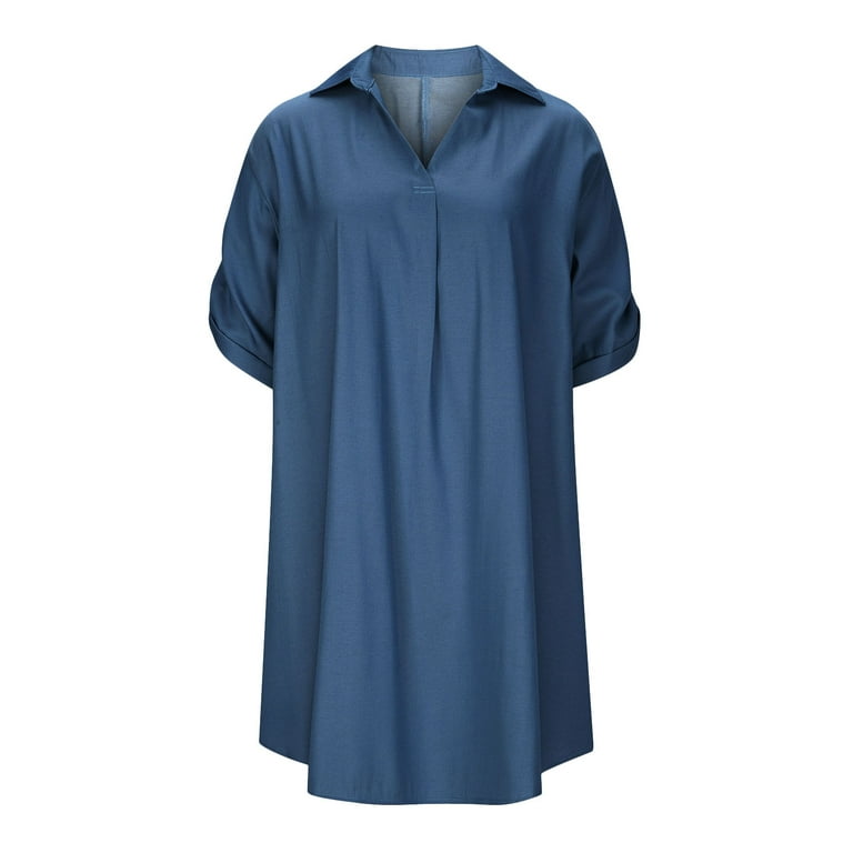VKEKIEO Flowy Dresses For Women Mini V-Neck Short Sleeve Solid