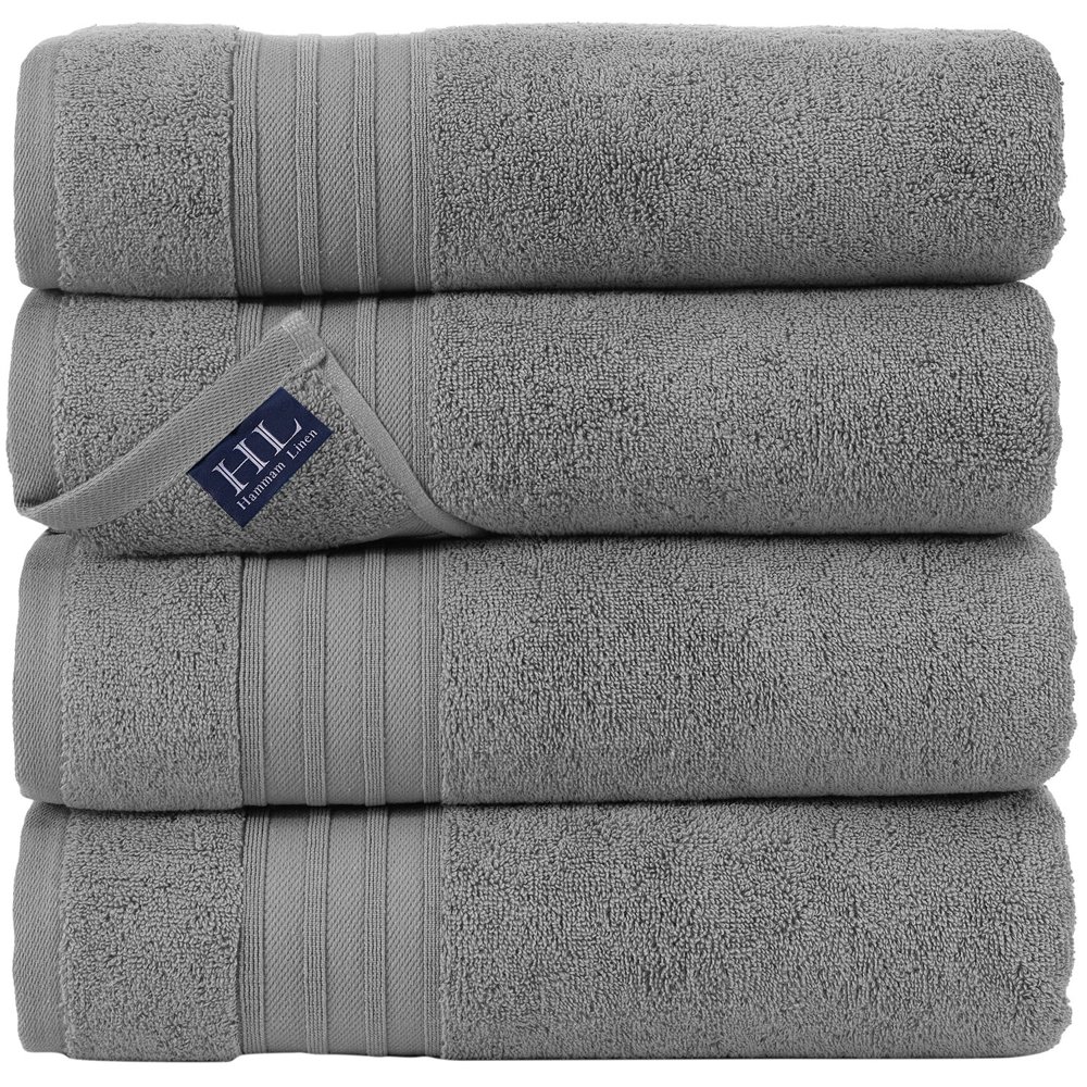 Hammam Linen Bath Towels 4 Piece Set Cool Grey Soft Fluffy, Absorbent