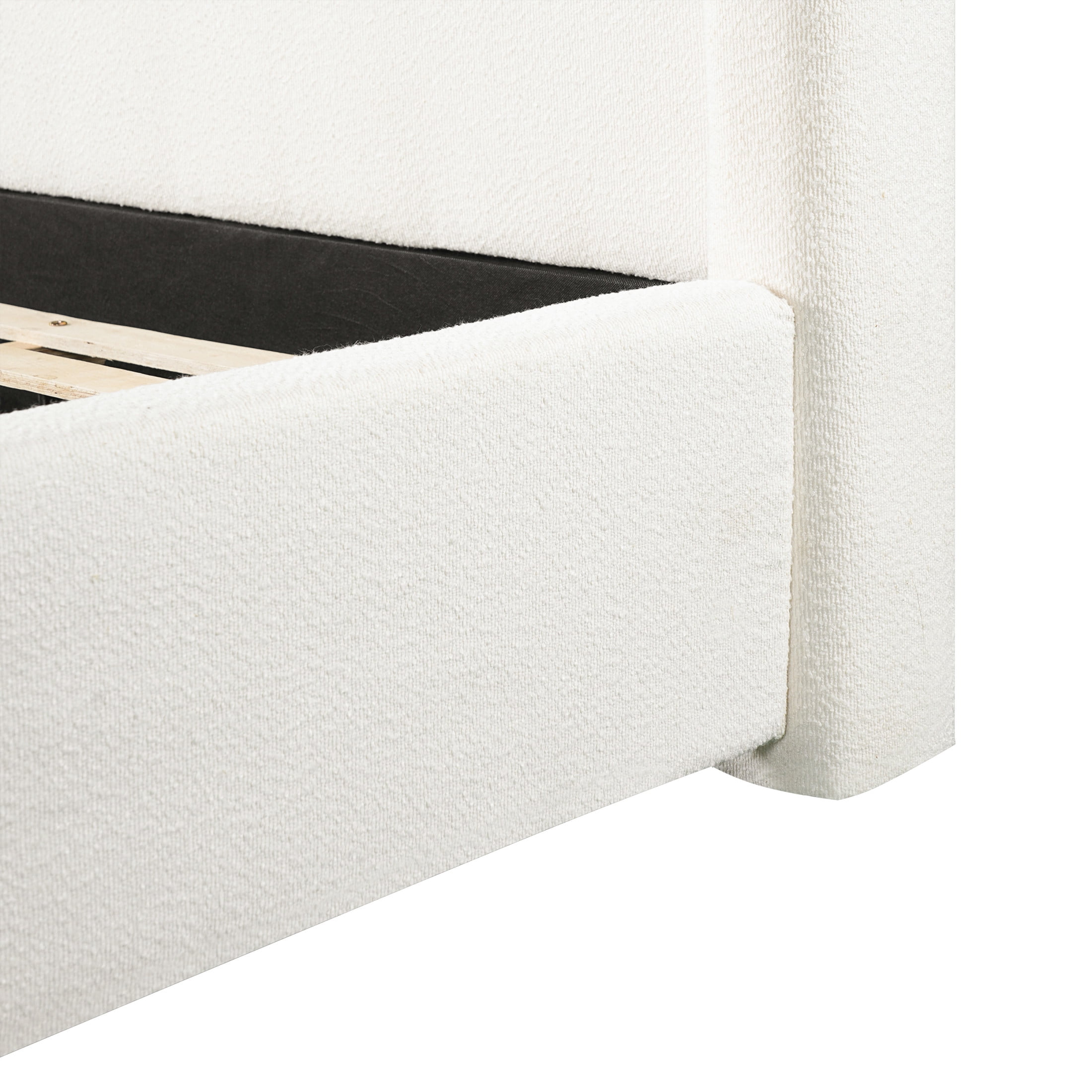 Christopher Knight Home King Upholstered Bed Frame with Boucle Wingback Headboard, White