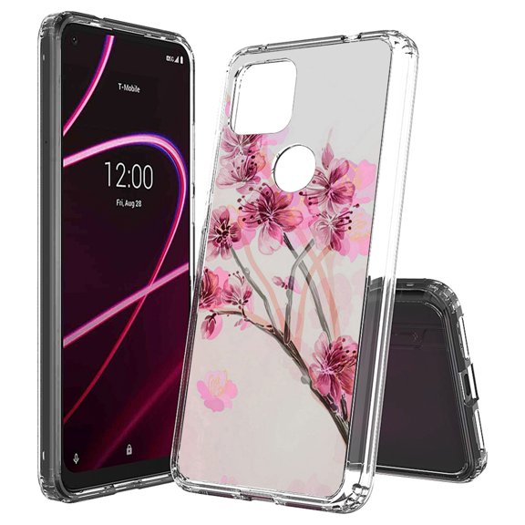 Beyond Cell compatible with T-Mobile Revvl 5G (2020) Case,, Transparent Clear Shock Absorption Cushion Bumper Corner Soft TPU PC Cover Cherry Blossom 3