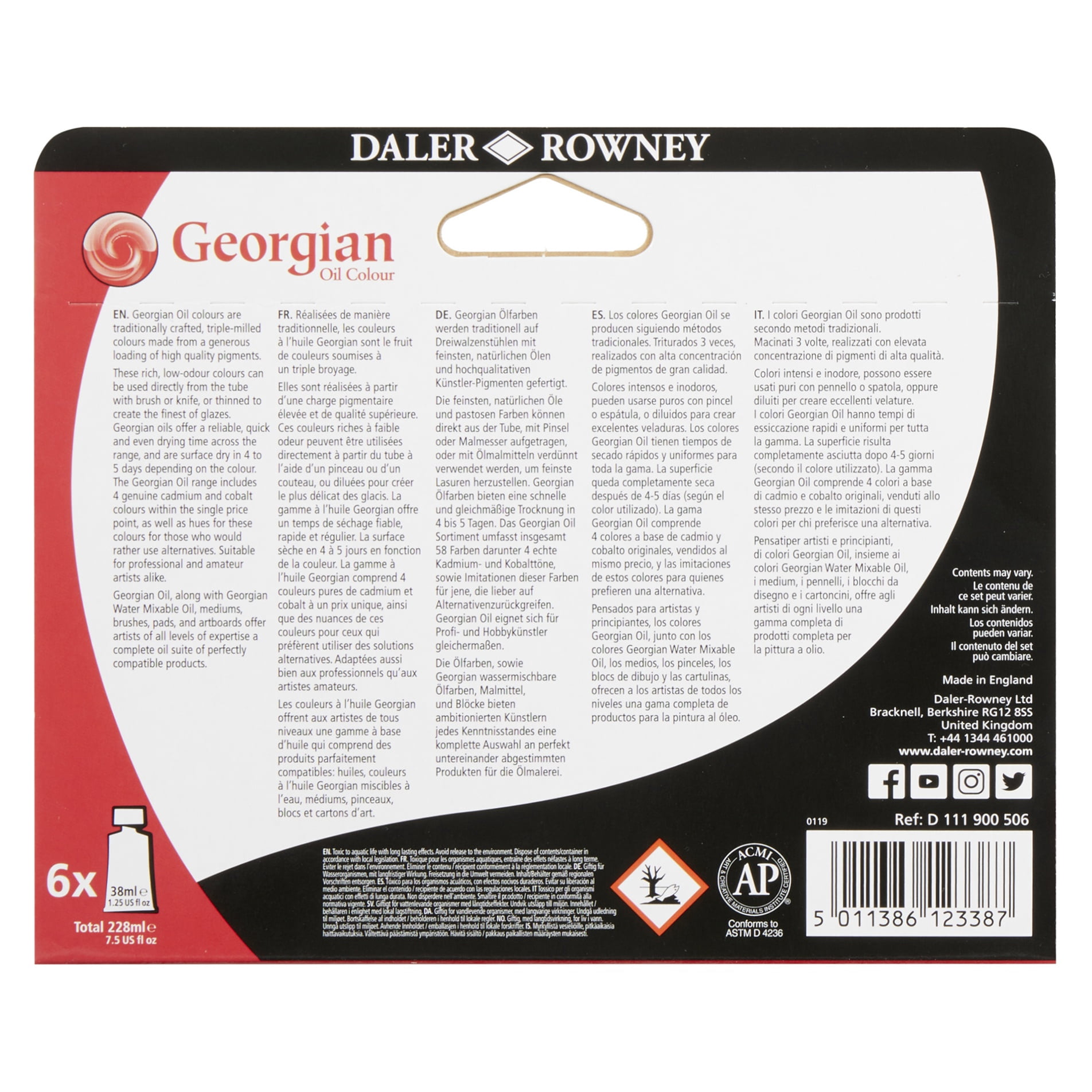 Daler-Rowney Georgian Oil Paint - Set of 6, Mixing Colors, 38 ml Tubes