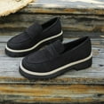 thumbnail image 4 of Womens Loafers Suede Round Toe Platform Lug Sole Chunky Low Heel Classic Slip on Penny Loafers Comfy Walking Shoes Black Size 8, 4 of 6