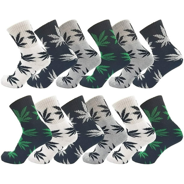 Weed Marijuana Socks for Men, 12 Pairs Bulk Pack Dank Leaf Novelty