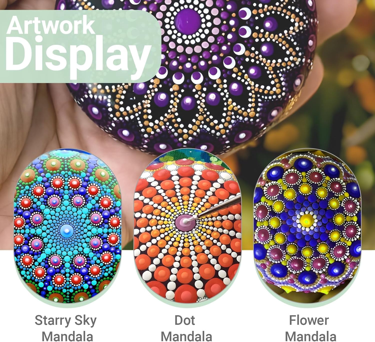 Mandala Rock Painting Arts and Craft Kit for Adults Women - 35 PCS Mandala Dot Art Kit - Large Wooden Rocks with Stencils, Acrylic Paints, Dot Painting Tools - DIY Relaxing and Creative Activity