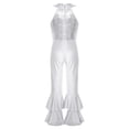 thumbnail image 2 of YONGHS Kids Girls Metallic Shiny Gymnastics Leotard Bell-bottom Full Body Bodysuit Jazz Dance Costume Silver 6, 2 of 7