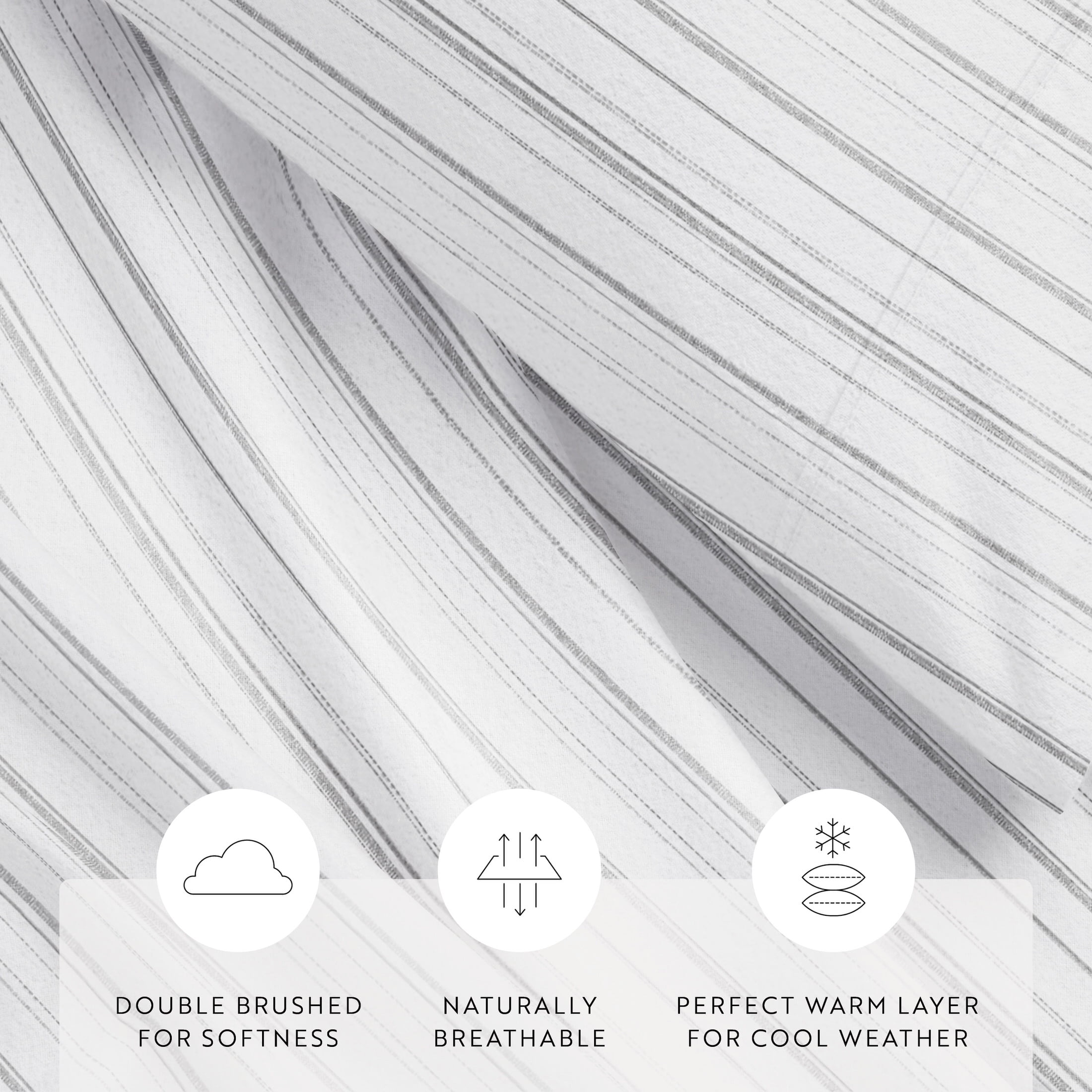 Gray Weathered Stripe 4 Piece 100% Cotton Flannel Deep Pocket Sheet Set, Twin, by Noble Linens