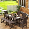 thumbnail image 2 of WestinTrends Malibu 6 Piece Outdoor Dining Set with Bench, All Weather Poly Lumber Patio Table and Chairs Set, 71" Trestle Dining Table with Umbrella Hole, 5 Patio Chairs with Bench, Dark Brown, 2 of 8