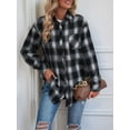 thumbnail image 6 of Womens Button Down Flannel Shirts Long Sleeve Plaid Shackets Business Casual Blouse Top, 6 of 7