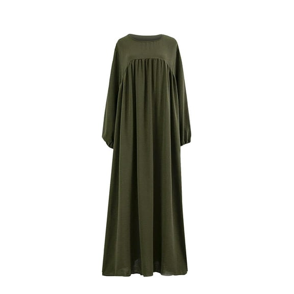 APEXFWDT Casual Muslim Women's Long Sleeve Long Dress for Women Dubai Dress Kaftan Abayas Pleated Maxi Dress Islamic Abaya