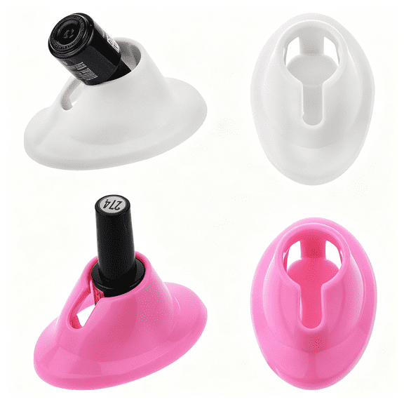 ACDANC 4 Pcs Pink&White Soft Rubber Nail Polish Bottle Holder,2 Styles Anti-Spill Bottle Stand Nail Art Organizer Display Manicure Tools