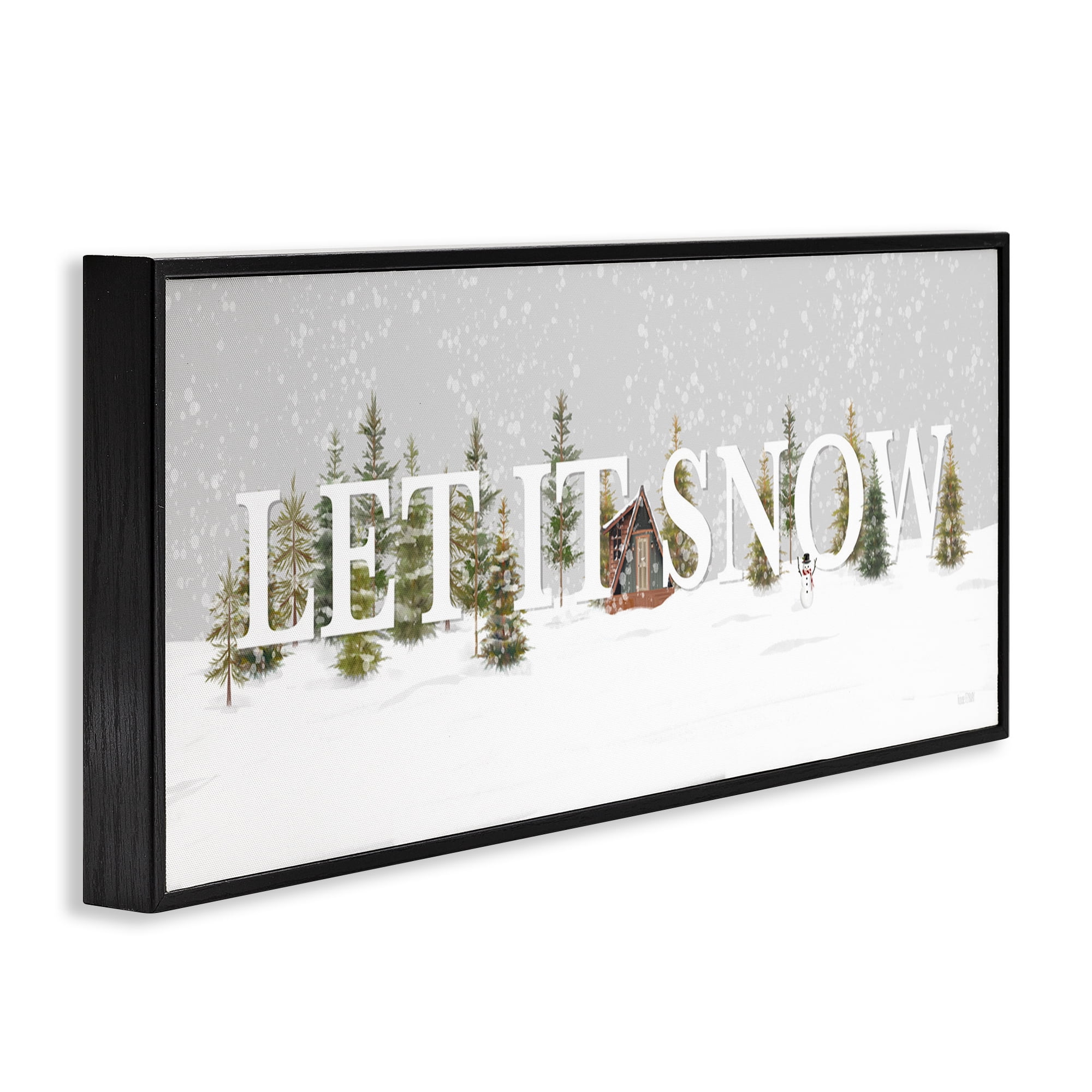 Stupell Industries Let It Snow Scene Holiday Painting Black Framed Art Print Wall Art, 24 x 10
