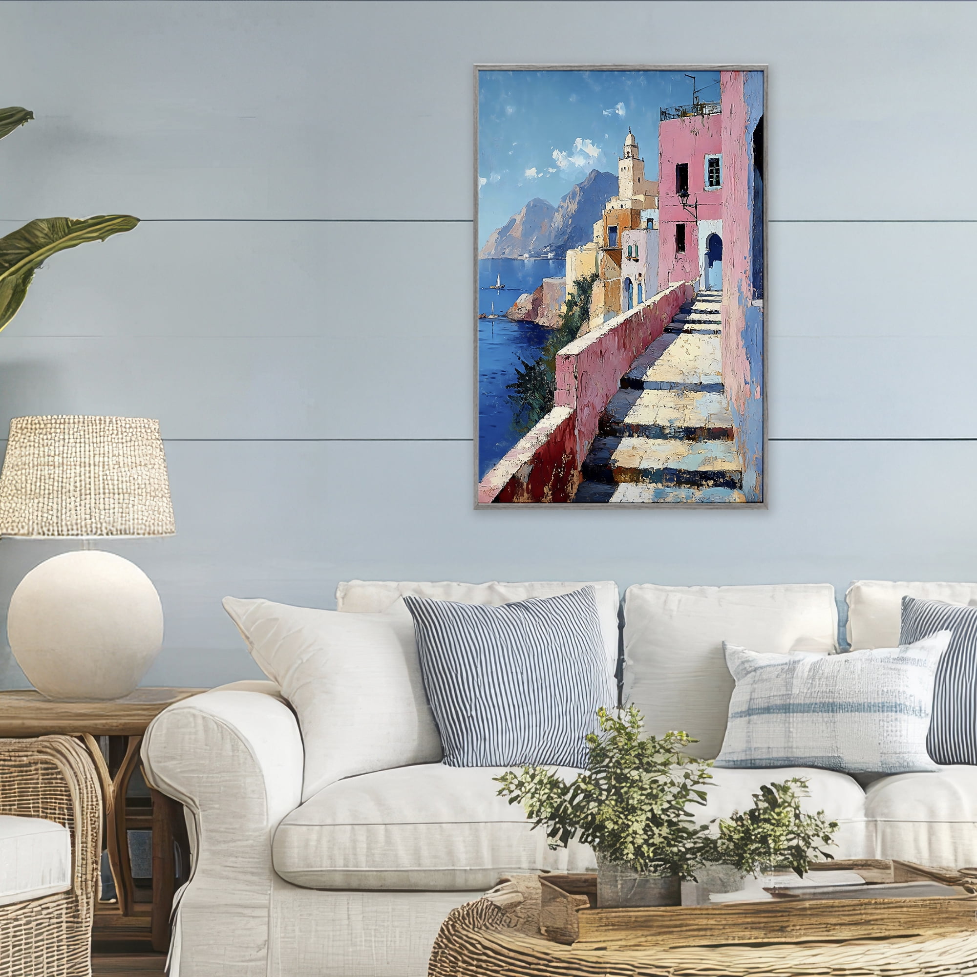 Stupell Industries Coastal Village's Sunlit Pathway Gray Framed Giclee Art, design by Creative Studio