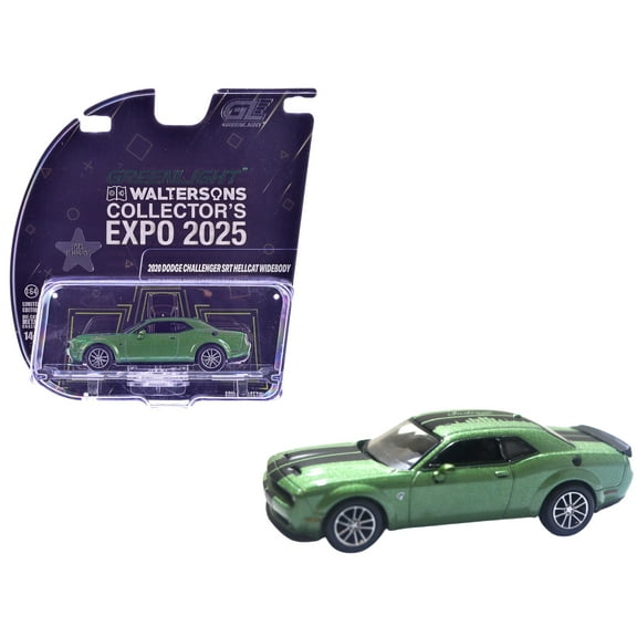 2020 Dodge Challenger SRT Hellcat Widebody F8 Green Metallic with Black Indiana Stripes 1/64 Scale Diecast Model Cars by Greenlight