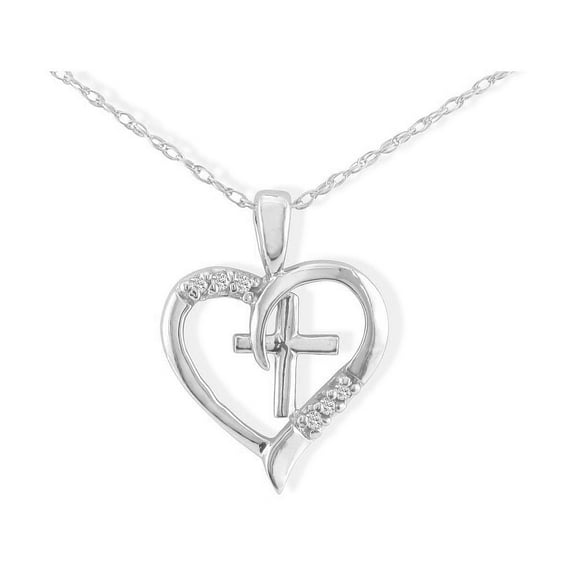 SuperJeweler 0.03 Carat Cross Diamond Heart Necklace In Sterling Silver For Women