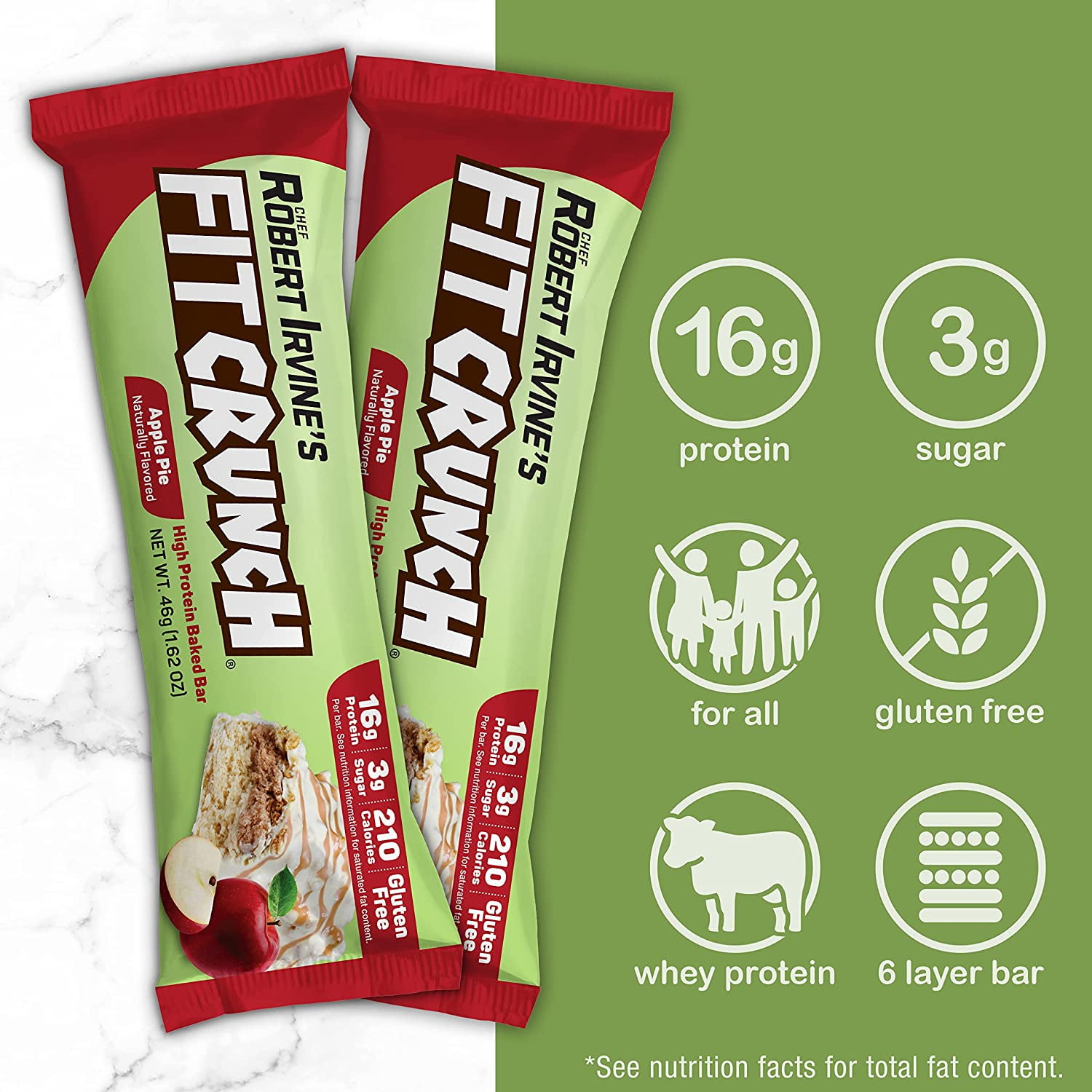 FITCRUNCH Snack Size Protein Bar, Apple Pie, 16g Protein, 9 ct.