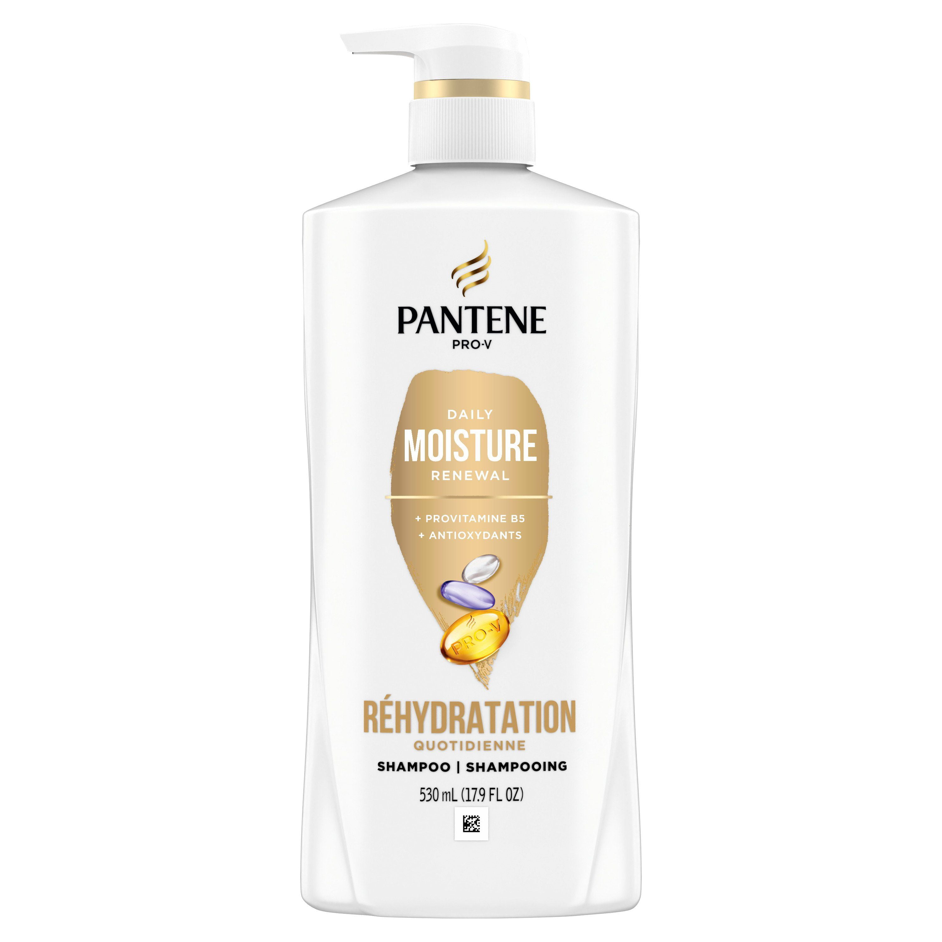 Shampooing Pantene, nettoie et nourrit les cheveux secs et abîmés, réhydratation quotidienne, sûr pour les cheveux colorés, sans parabènes, pour hommes et femmes 530 mL
