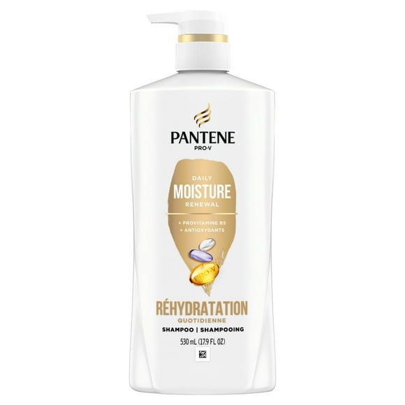 Shampooing Pantene, nettoie et nourrit les cheveux secs et abîmés, réhydratation quotidienne, sûr pour les cheveux colorés, sans parabènes, pour hommes et femmes