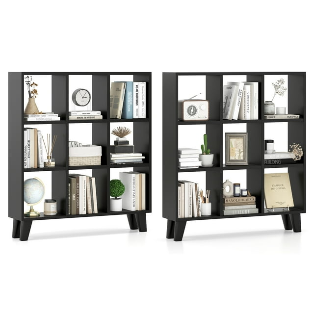 Costway 2PCS 9-Cube Bookcase with 6 Removable Shelves Raised Support Feet for Living Room Black