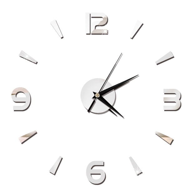 Reloj de pared 3D DIY, moderno reloj de pared acrílico con números arábigos para decoración del hogar, sala de estar y dormitorio, plateado (pilas no incluidas).