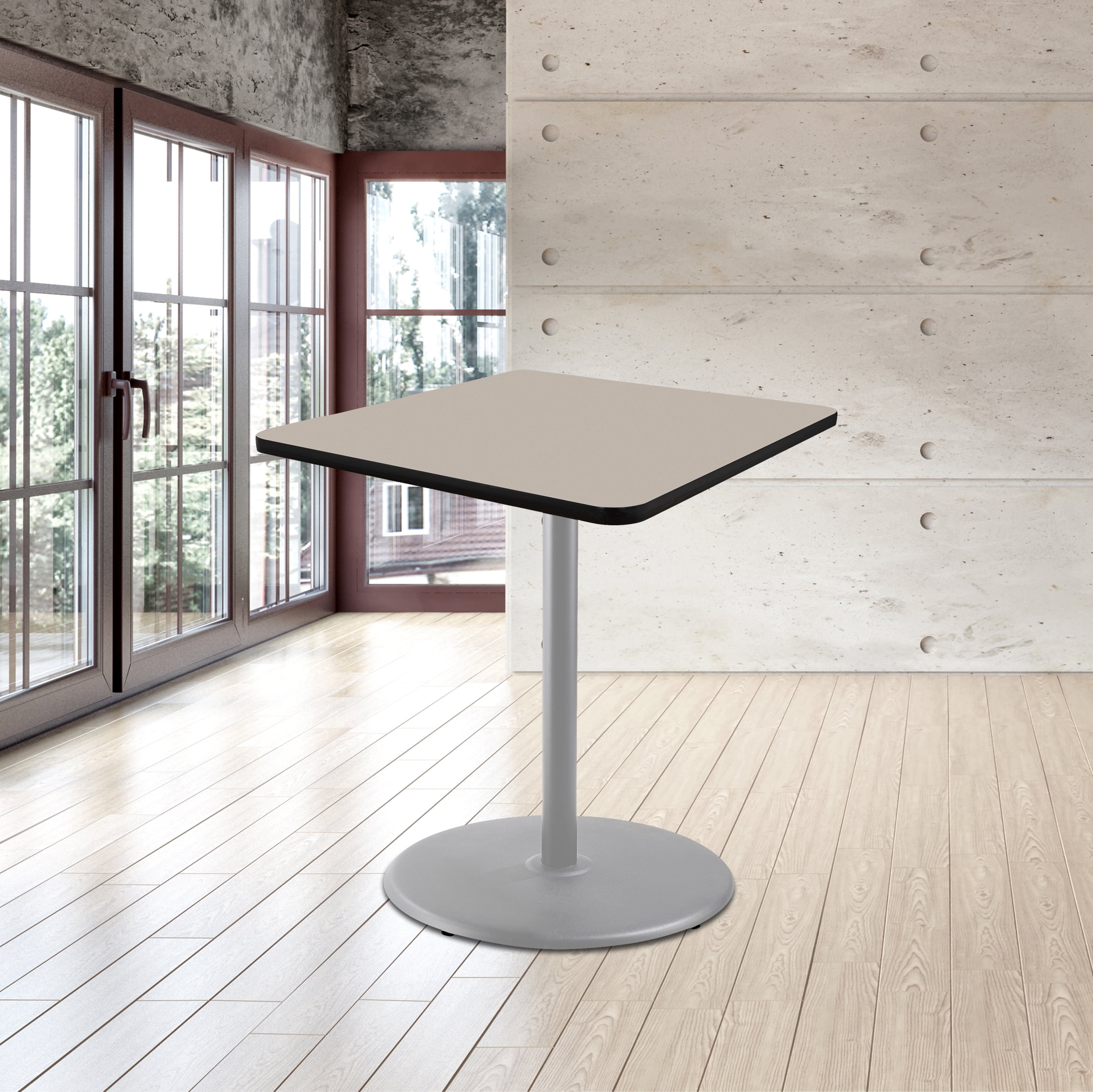 Hampden Furnishings Bennet Collection Steel Frame 36" Square Top, Round Base, 42" Height, Cafe Table Grey Frame/Grey Nebula Top