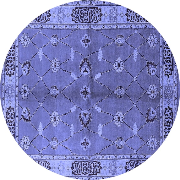 Ahgly Company Machine Washable Indoor Round Oriental Blue Traditional Area Rugs, 4' Round
