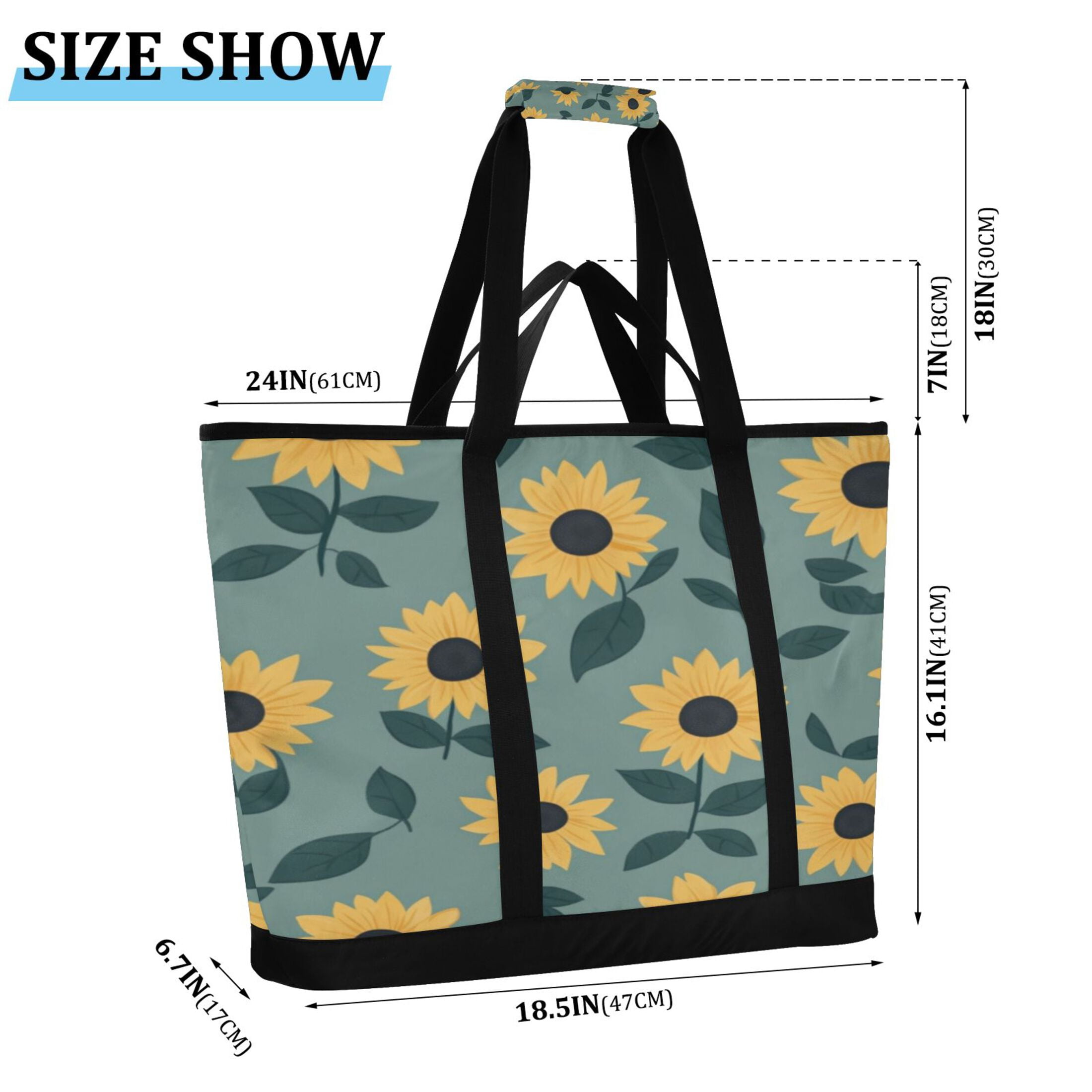 Large Hand-held Ice Pack Picnic Bag Insulation and Refrigeration Suitable for Shopping Picnics and Camping Lovely Sunflower