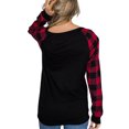 thumbnail image 3 of Camiseta de mujer manga larga raglán cuadros estampados empalmes para el día de San Valentín XBTCLXEBCO Flor negra, Grande, 3 of 6