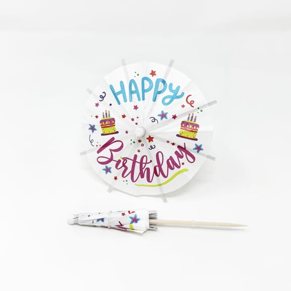 Happy Birthday Present Paper Drink Umbrella Tiki Luau Party Decor (20/Bag)