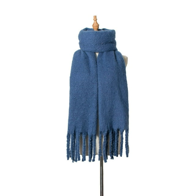 Shawl Wrap Plain Fringed Tassels Thickened Comfortable Cold Resistant Solid Color Autumn Winter Adults Long Blanket Scarf for Daily Life