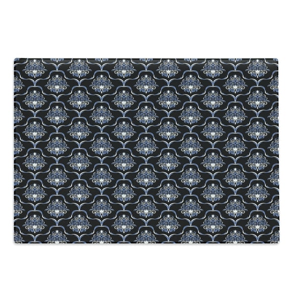 Dark Blue Cutting Board, Vintage Royal Damask Motifs Swirls Curvy Tile Victorian Fashion, Decorative Tempered Glass Cutting and Serving Board, Large Size, Pale Blue Dark Blue, by Ambesonne