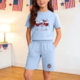 thumbnail image 2 of Kids 4th of July Outfit Light Blue 2 Piece Set Unisex 100% Cotton T-Shirt and Shorts Summer Clothes for Boys Girls 3-12 Years,Size 9 T, 2 of 9