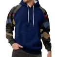 thumbnail image 2 of Men's Pullover Hoodie with Camouflage Print Raglan Sleeves Drawstring Hood and Kangaroo Pocket Casual Style Dark Blue L, 2 of 5