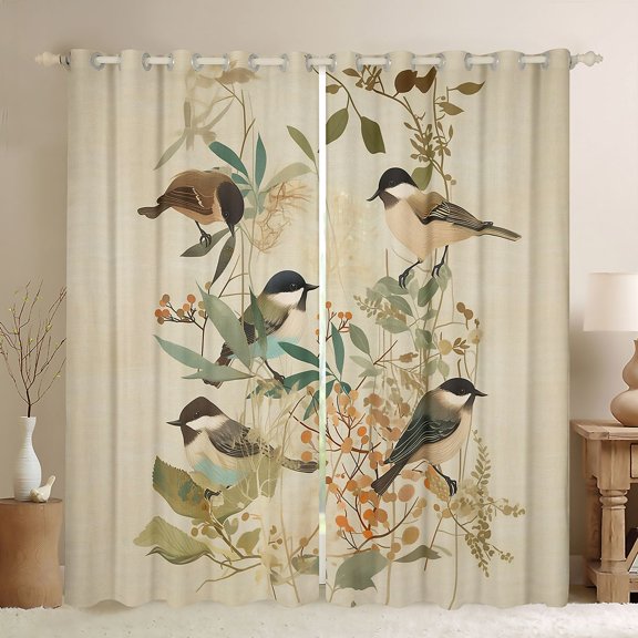 Feelyou Rustic Bird Animal Black Out Curtains, Chinese Flower Floral Curtains Pack of 2 (42x63 Each), Vintage Fashion Style Bedroom Curtains, Window Curtains Bedroom Decor