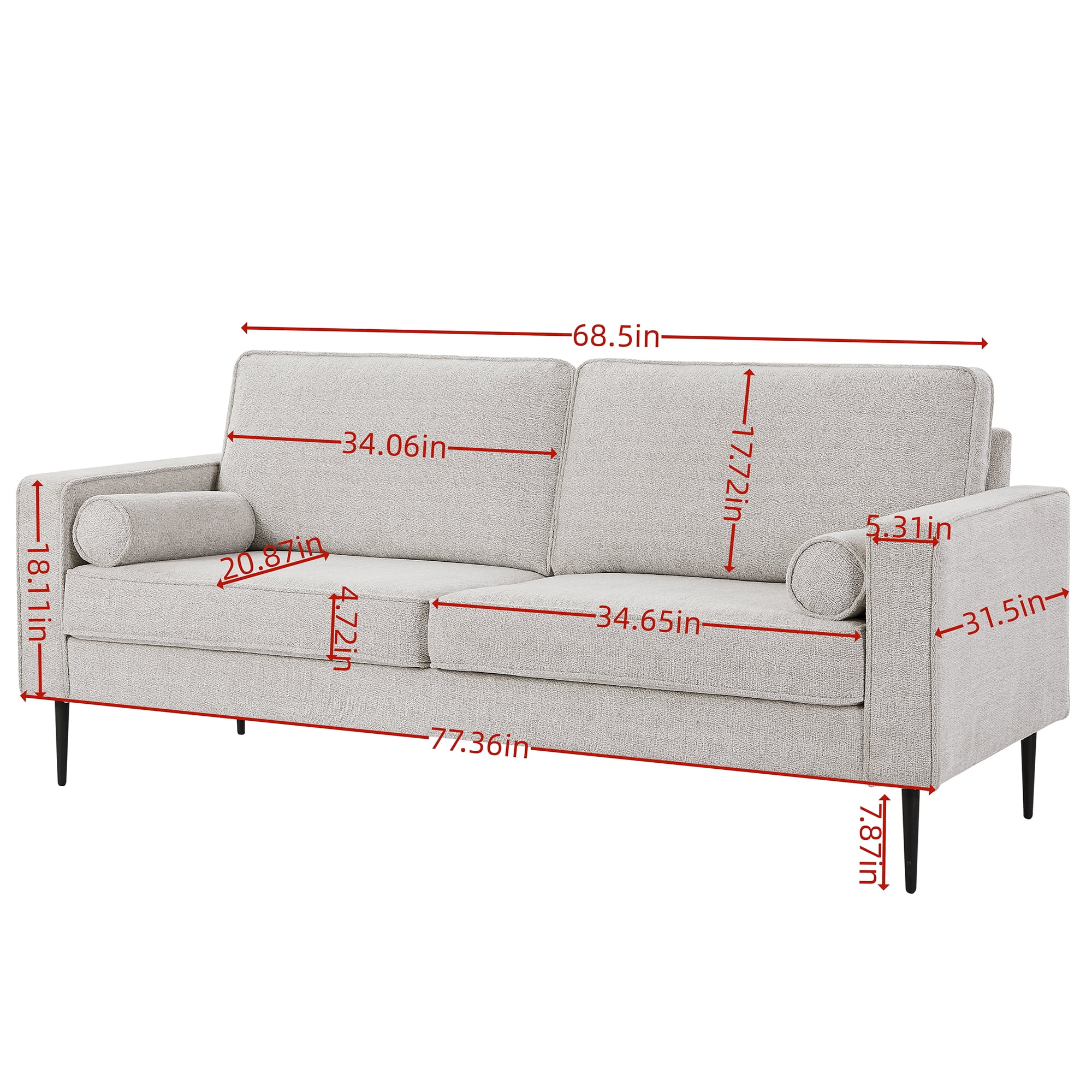 Muumblus 2 Pieces Living Room Sofa Set, Sofa and Loveseat Set, White Chenille