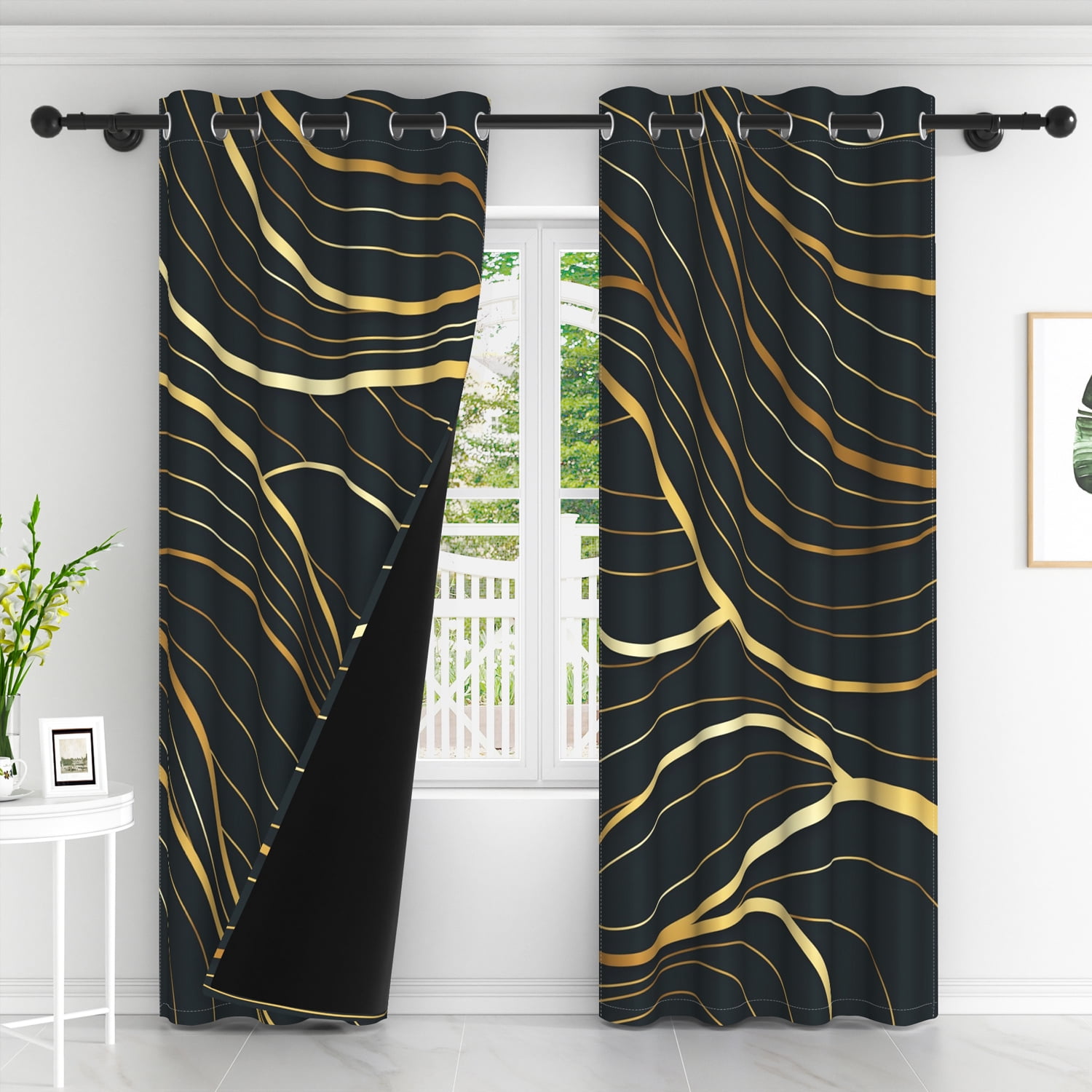 Lfeey Opaque Blackout Curtains for Bedroom, Top Grommet Room Darkening, 84 Inches Long, 2 Pieces
