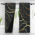thumbnail image 2 of Lfeey Blackout Curtains for Children's Room, Black Gold Wave Stone Foil Print, 52 Inches Wide, 2 Panels, 2 of 5