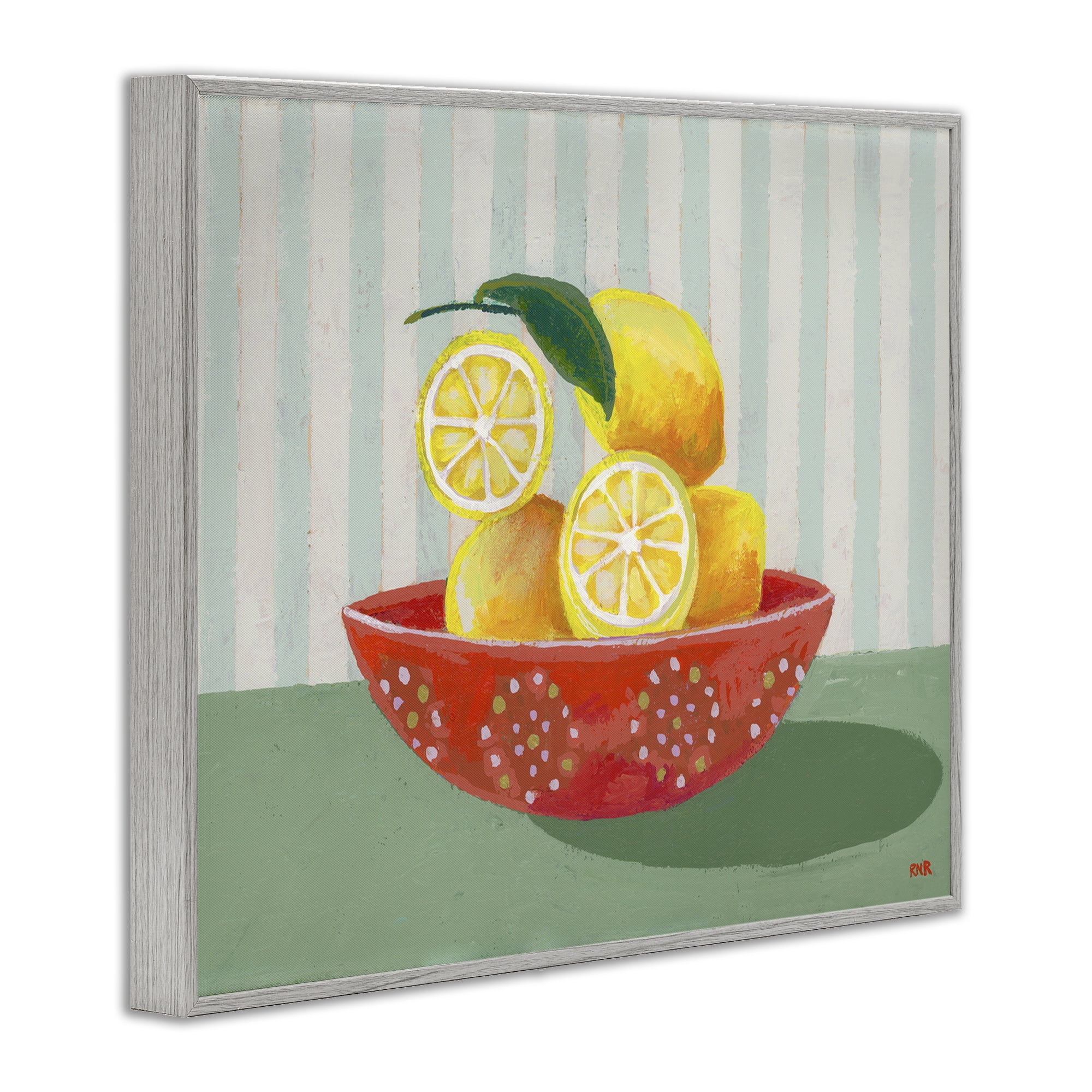 Stupell Industries Sunny Lemons in Red Bowl Gray Framed Giclee Art, design by Rachael Reese