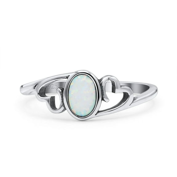 Heart Oval Ring Oxidized Ring Band Lab Created Opal 925 Sterling Silver Size 5