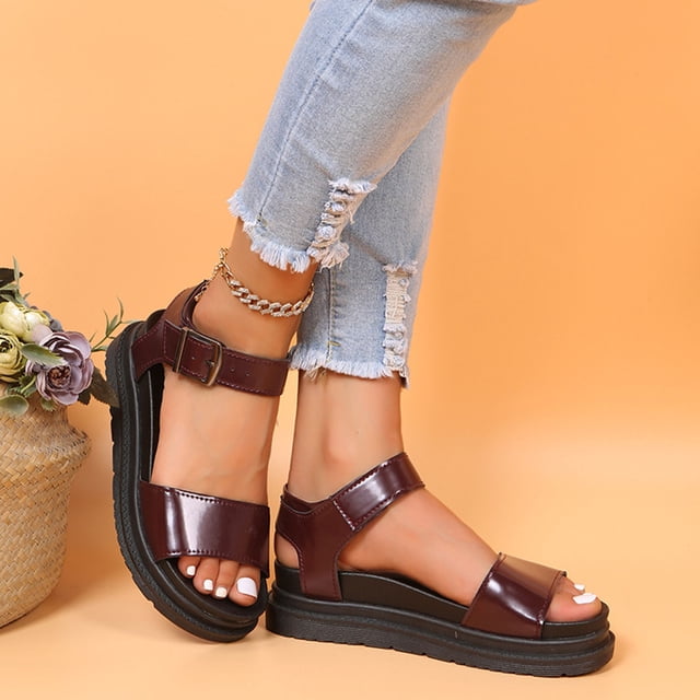 Fankiway Mode Femmes Sandales Décontractées Tête Ronde Confortables Chaussures de Plage Semelle Antidérapante Chaussons Femmes Liquidation Sandales d'Été Femmes